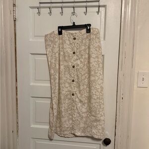 Rafaella Beige Floral Button-Front Midi Skirt